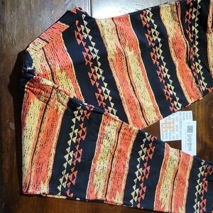 LuLaRoe Black Leggings with Orange & Yellow Tribal Accents